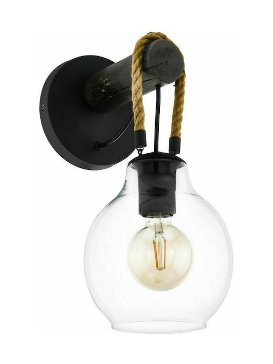 Φωτιστικό Vintage Τοίχου 18xH35cm Μαύρο-Καφέ-Διάφανο 1xE27 Eglo Roding 43619