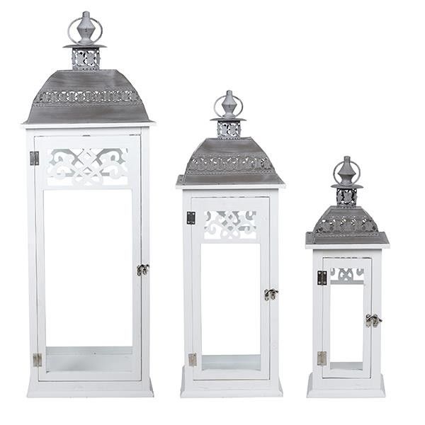 S/3 ΦΑΝΑΡΙΑ ΜΕΤΑΛΛΙΚA - ΞΥΛΙΝΑ ΛΕΥΚΑ 33x33x93cm / 25x25x71.5cm / 17x17x50.5cm Eurolamp 819-01437
