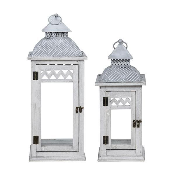 S/2 ΦΑΝΑΡΙΑ ΜΕΤΑΛΛΙΚΑ - ΞΥΛΙΝΑ ΛΕΥΚΑ 24x24x60cm / 16.5x16.5x40cm Eurolamp 819-01435