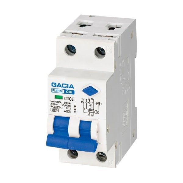ΡΕΛΕ RCBO ΔΙΠΟΛΙΚΟ 20A 6kA 100mA 1P+N GACIA TYPE A Eurolamp 500-45300