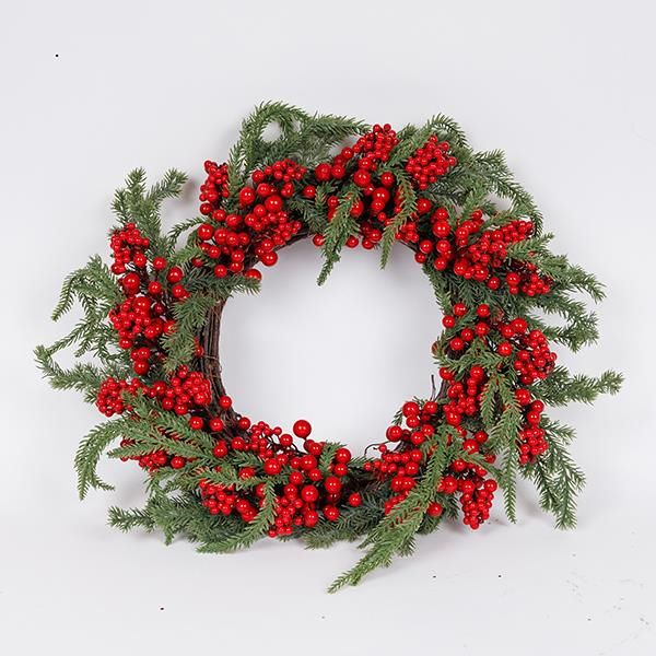 ΣΤΕΦΑΝΙ ΜΕ ΚΟΚΚΙΝΑ BERRIES ΚΑΙ ΚΛΑΔΙ ΕΛΑΤΟΥ, 50cm Eurolamp 600-46998