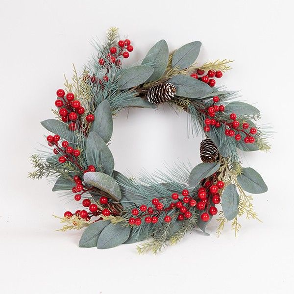 ΣΤΕΦΑΝΙ ΜΕ ΛΕΥΚΑ ΠΕΡΛΕ BERRIES, 48cm Eurolamp 600-47981
