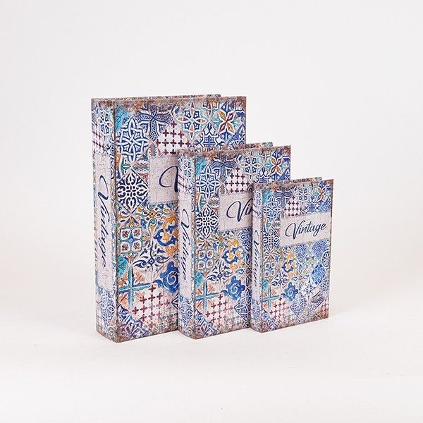 S/3 ΚΟΥΤΙΑ ΒΙΒΛΙΑ ΞΥΛΙΝΑ ΓΑΛΑΖΙΟ - ΛΕΥΚΟ 33x22x7cm / 26x17x5cm / 21x13x3cm Eurolamp 819-00281