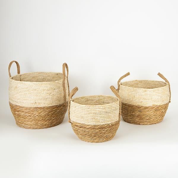 S/3 ΚΑΛΑΘΙ ΜΕ ΧΕΡΟΥΛΙ ΨΑΘΙΝΟ ΕΚΡΟΥ-ΚΑΦΕ 33x28x29 cm/ 30x23x24cm/ 25x18x20cm Eurolamp 752-32010
