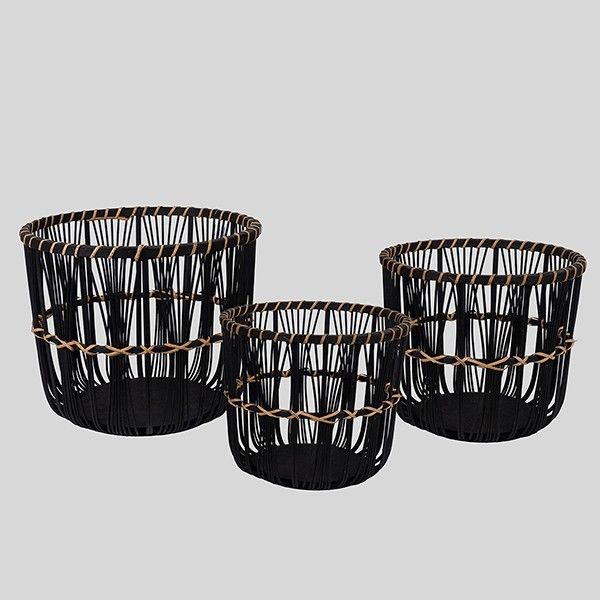 S/3 ΚΑΛΑΘΙΑ ΨΑΘΙΝΑ ΜΑΥΡΑ 36.5x36.5x30cm/ 31.5x31.5x26.5cm/ 26.5x26.5x23cm Eurolamp 819-00361