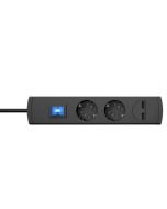 Πολύμπριζο Μαύρο 3 Θέσεων με Διακόπτη, Καλώδιο 3*1,5 & 2 Θύρες USB fast charge Duoversal Kopp 234805000