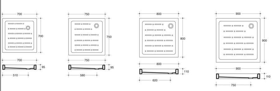 Ντουσιέρα Λευκή Πορσελάνη Τετράγωνη Μ70xΠ70xΥ12cm Colorado 07070