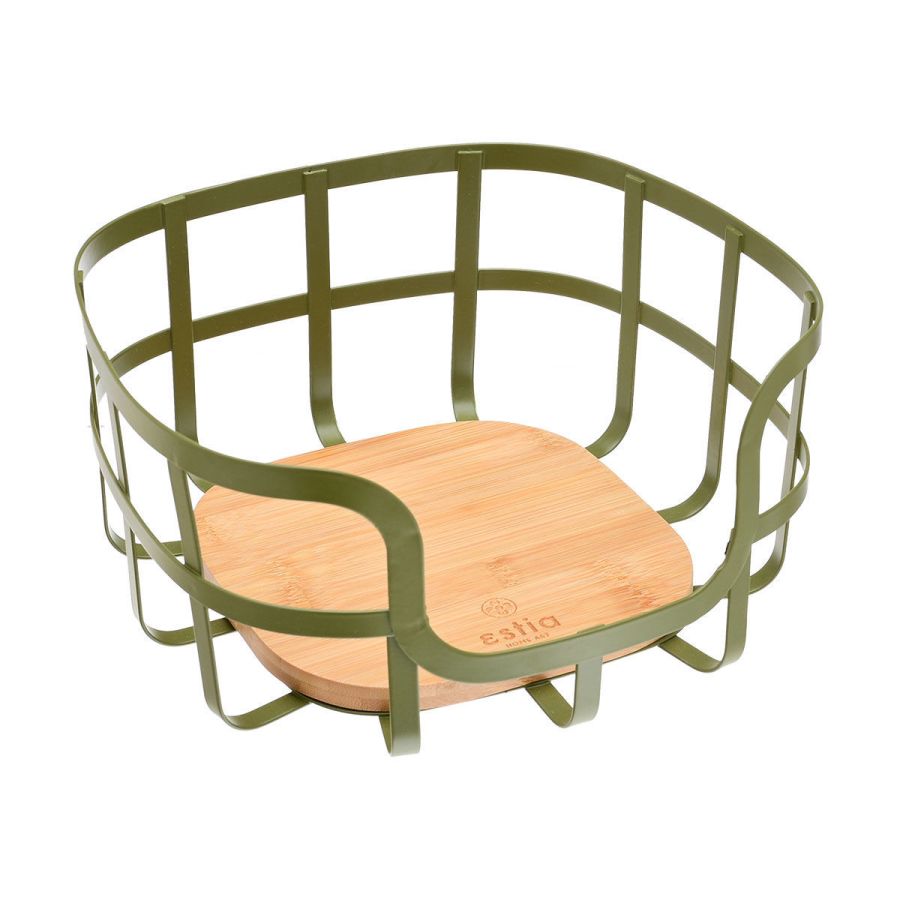 Φρουτιέρα 24x24x12,7cm Μεταλλική Λαδί Estia Home Art Bamboo Essentials 01-14162