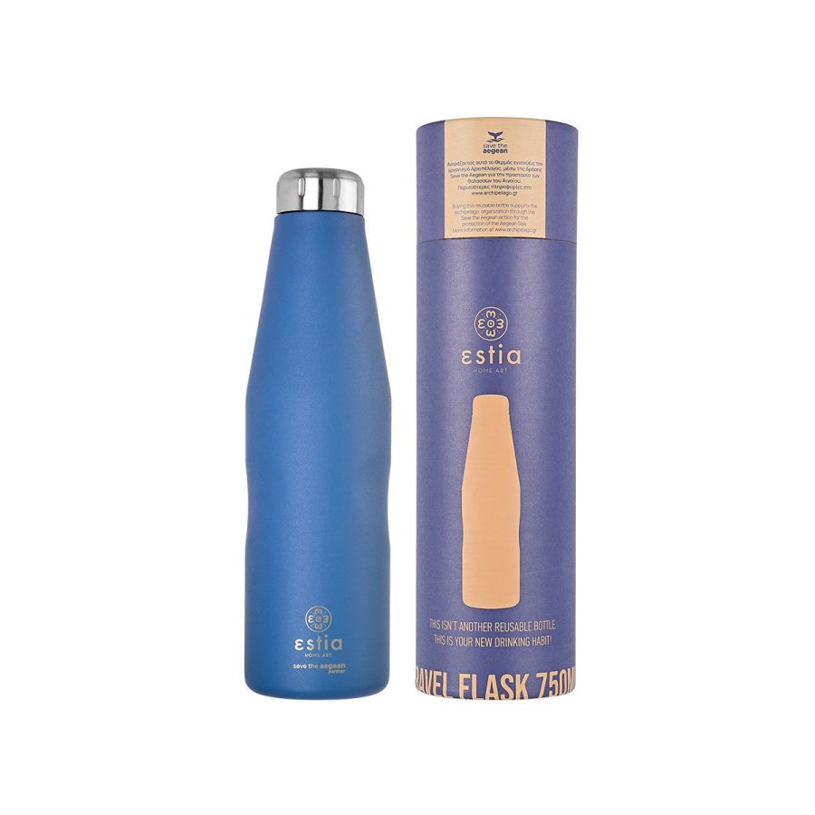 Θερμός 750ml Travel Flask Εstia Home Art Save The Aegean Denim Blue 01-16616
