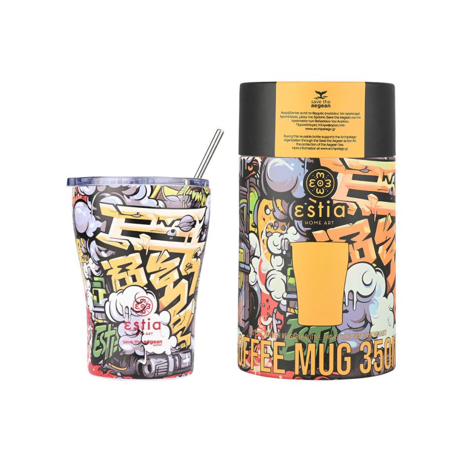 Θερμός Coffee Mug 350ml Estia Home Art Save the Aegean Graffiti Rhythm 01-22914