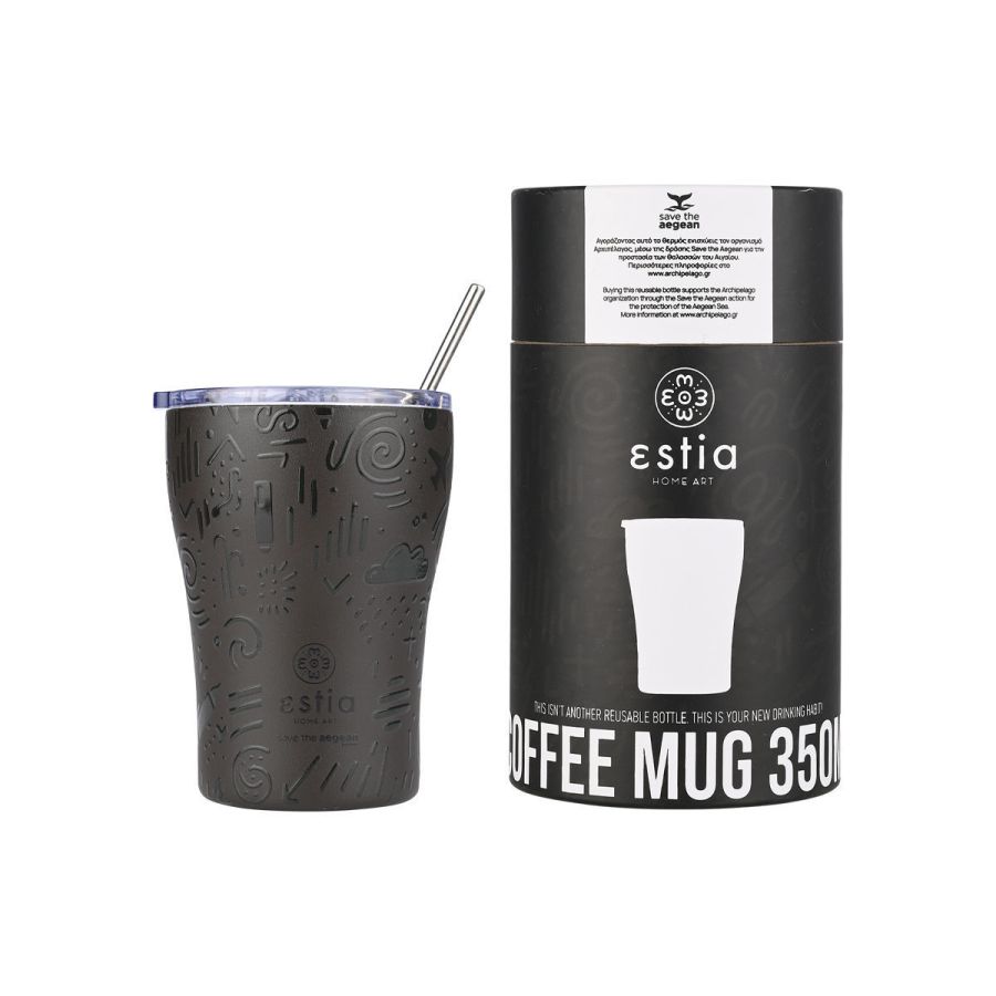 Θερμός Coffee Mug 350ml Estia Home Art Save the Aegean Noir Echo 01-22891