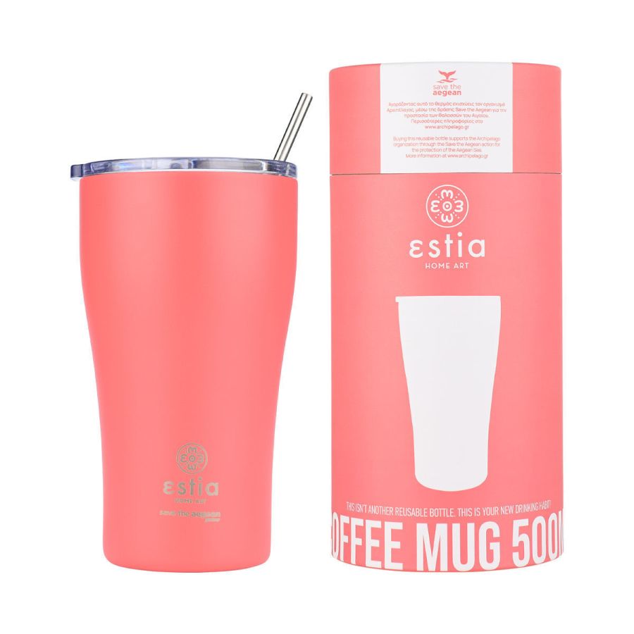 Θερμός Coffee Mug 500ml Estia Home Art Save the Aegean Fusion Coral 01-23164