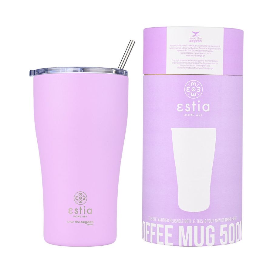 Θερμός Coffee Mug 500ml Estia Home Art Save the Aegean Lavender Purple 01-23195