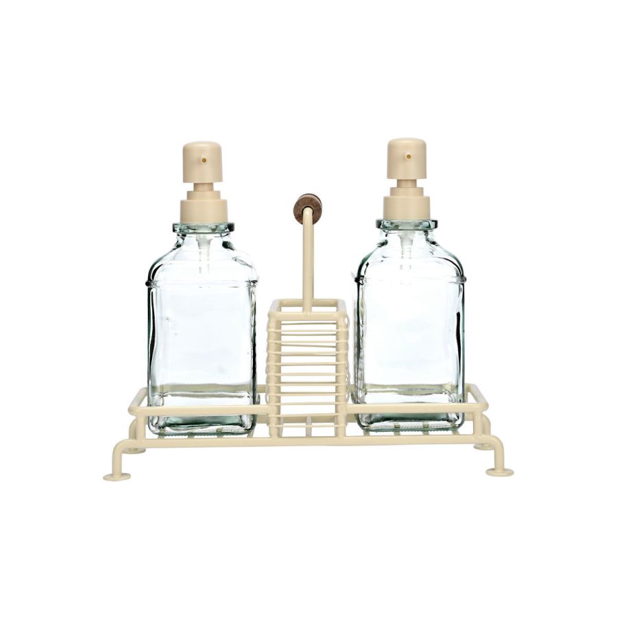 Δοχεία Υγρού Πιάτων 2x300ml με Μεταλλική Βάση & Θήκη για Σγφουγγάρι Allure Ivory 01-26226