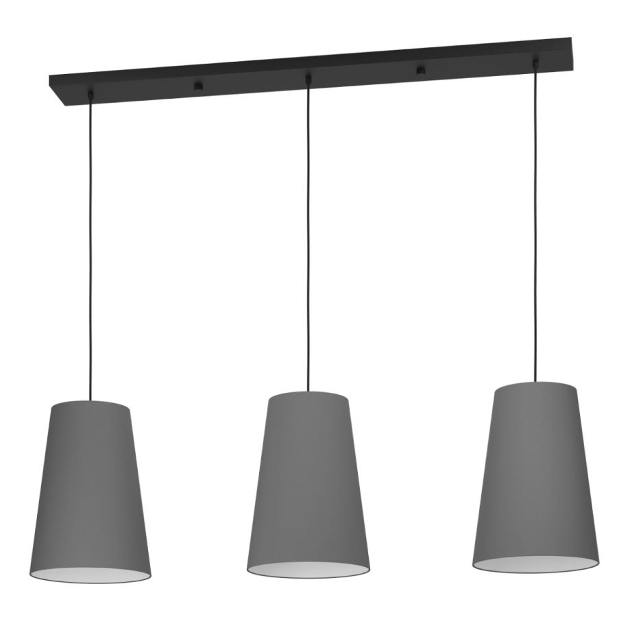 Φωτιστικό Κρεμαστό Τρίφωτη Ράγα L129xH150cm 3xE27 Ύφασμα Γκρι Eglo Petrosa Eglo 390136