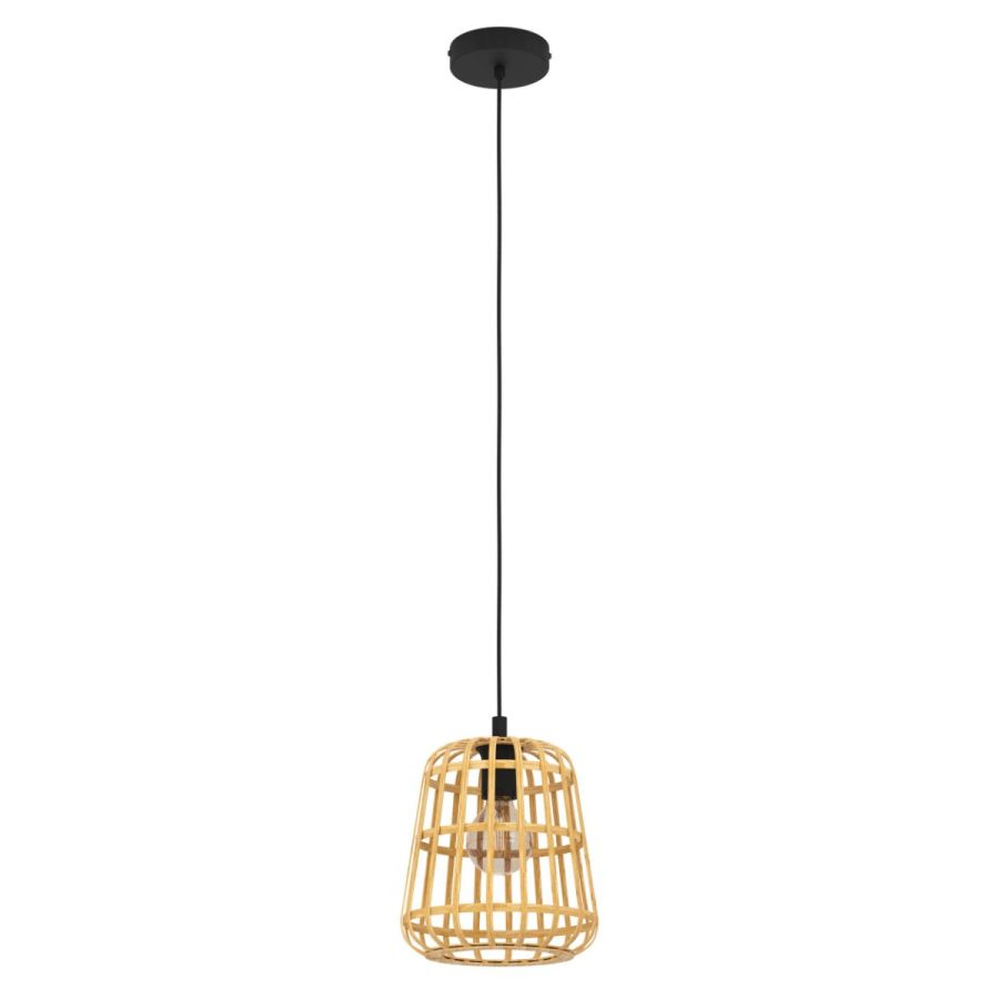 Φωτιστικό Κρεμαστό D24xH150cm 1xE27 Μαύρο-Πλέγμα Ξύλο Φυσικό Eglo Montezuelo 390152
