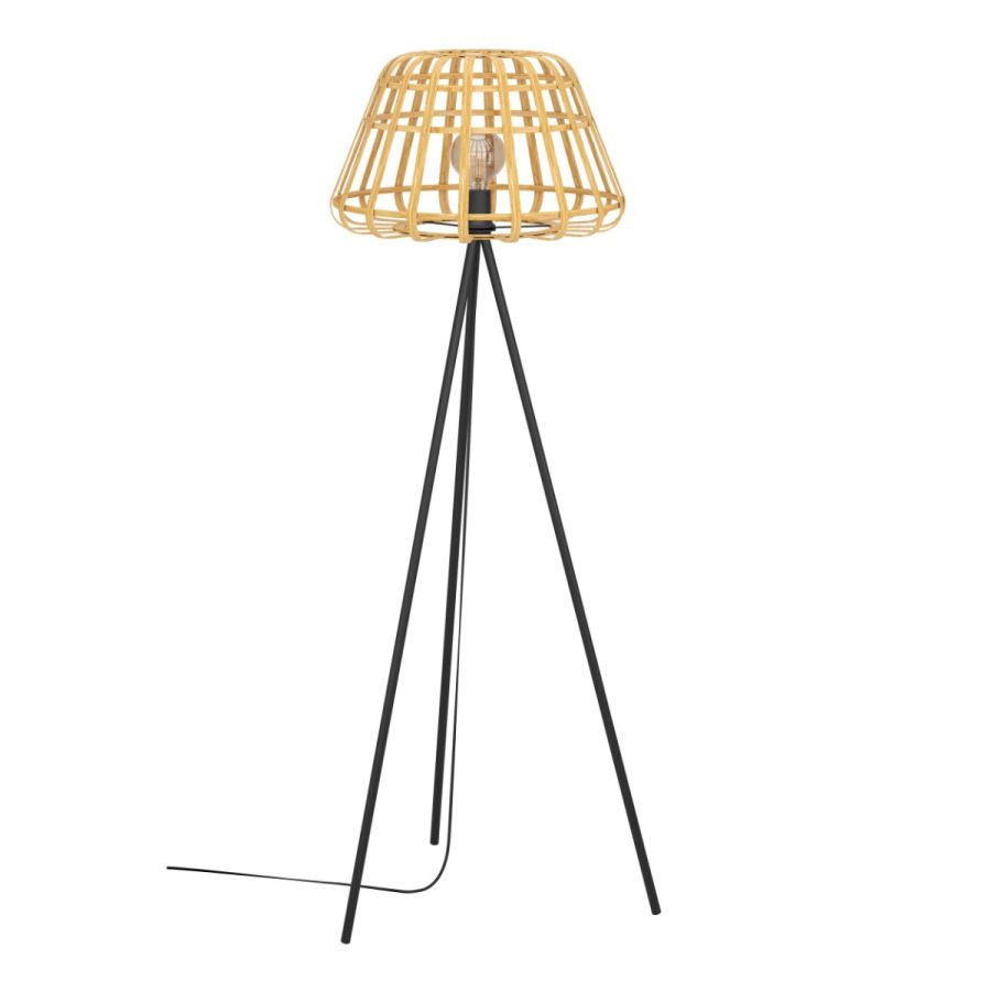 Φωτιστικό Επιδαπέδιο D50xH150cm Μονόφωτο 1xE27 Μαύρο-Πλέγμα Ξύλο Φυσικό Eglo Montezuelo 390155
