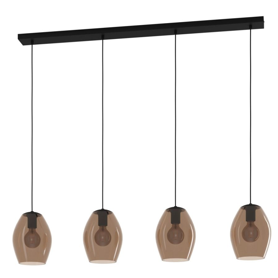 Κρεμαστό Φωτιστικό Τετράφωτη Ράγα L124xH150cm 4xE27 Μέταλλο-Γυαλί Eglo Estanys 390162