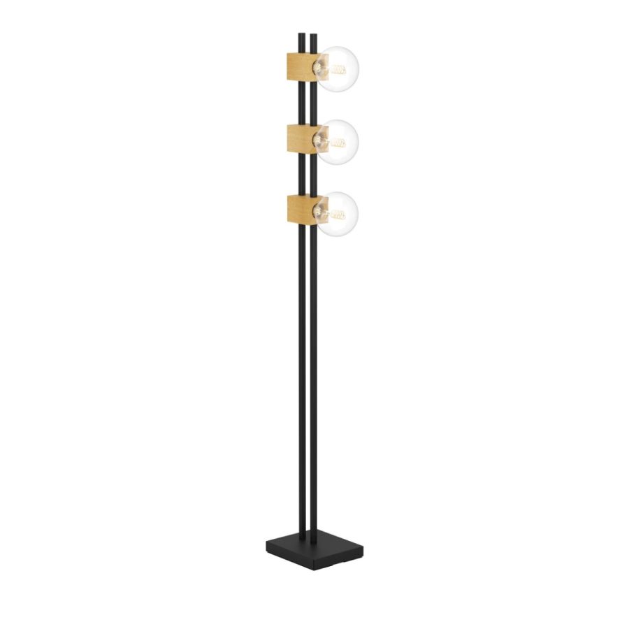 Φωτιστικό Δαπέδου 22x19xH150,6cm 3xE27 Μέταλλο Μαύρο-Ξύλο Eglo Levantara 390194