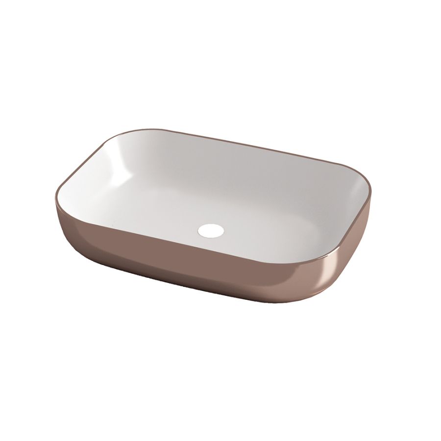 Νιπτήρας Πορσελάνη Επιτραπέζιος 60x42xY14 cm Olympia Metamorfosis White-Pink Gold Orabella 60116