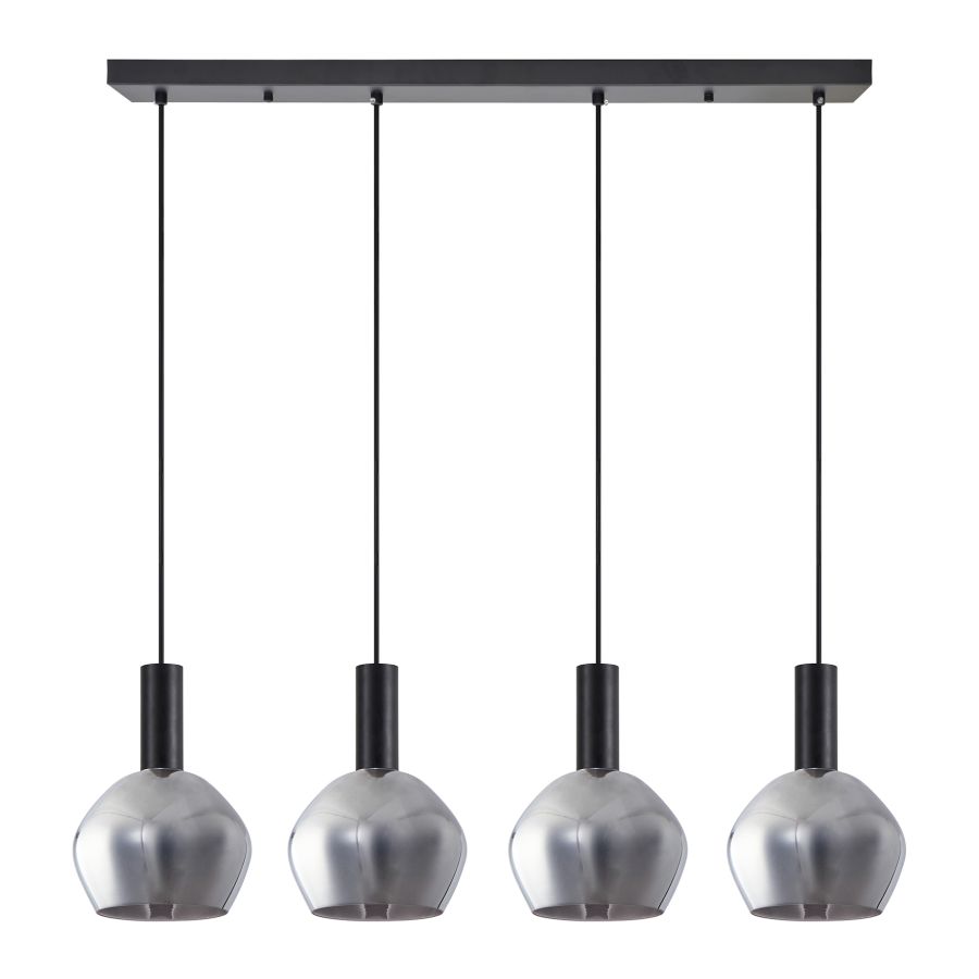 SE21-BL-4-4BL-GL2 ADEPT TUBE Black Pendant Smoked Glass+ HOMELIGHTING 77-8496