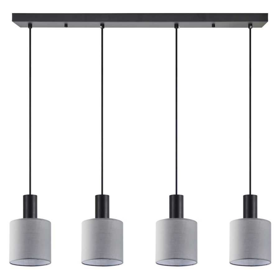 SE21-BL-4-4BL-SH2 ADEPT TUBE Black Pendant Grey Fabric Shade+ HOMELIGHTING 77-8518