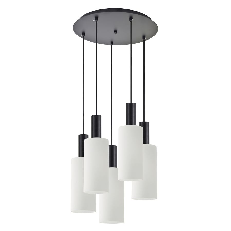 SE21-BL-4-5BL-GL3 ADEPT TUBE Black Pendant White Glass+ HOMELIGHTING 77-8566