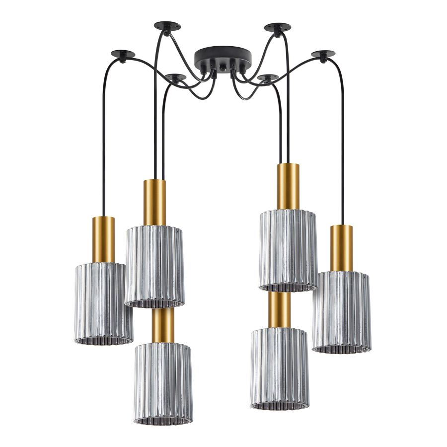 SE21-GM-4-BL6-GL1 ADEPT TUBE Gold Matt Pendant Smoked Glass+ HOMELIGHTING 77-8575