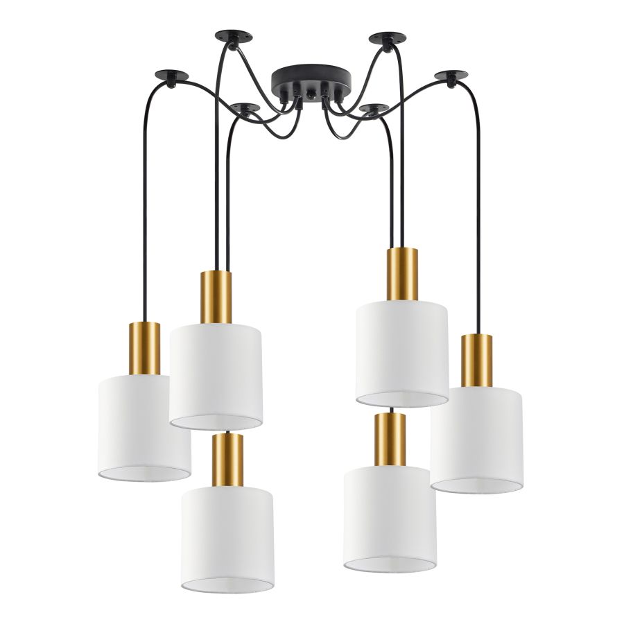 SE21-GM-4-BL6-SH1 ADEPT TUBE Gold Matt Pendant White Fabric Shade+ HOMELIGHTING 77-8597