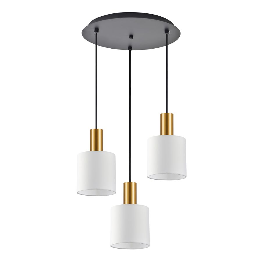 SE21-GM-4-3BL-SH1 ADEPT TUBE Gold Matt Pendant White Fabric Shade+ HOMELIGHTING 77-8600
