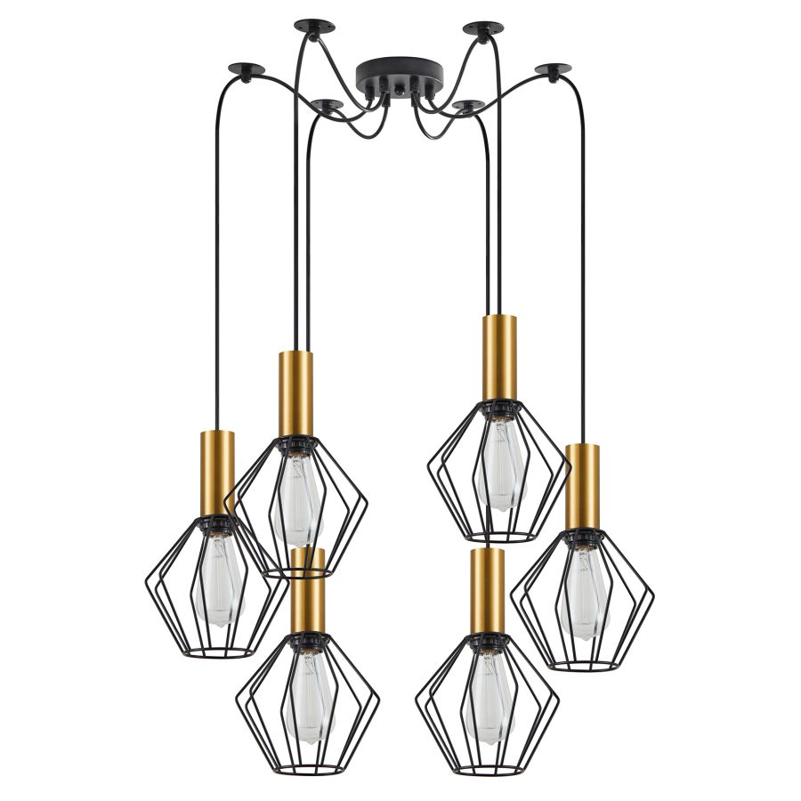 SE21-GM-4-BL6-GR1 ADEPT TUBE Gold Matt Pendant Black Metal Grid+ HOMELIGHTING 77-8618