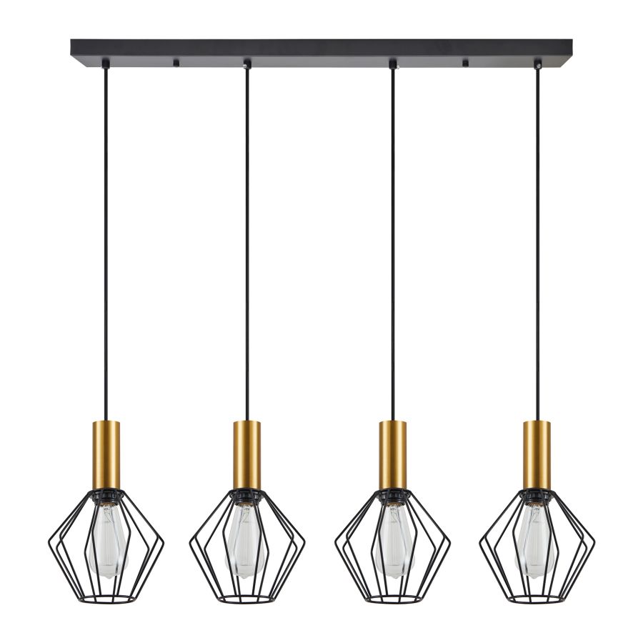 SE21-GM-4-4BL-GR1 ADEPT TUBE Gold Matt Pendant Black Metal Grid+ HOMELIGHTING 77-8623