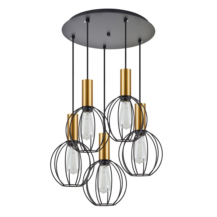 SE21-GM-4-5BL-GR1 ADEPT TUBE Gold Matt Pendant Black Metal Grid+ HOMELIGHTING 77-8629