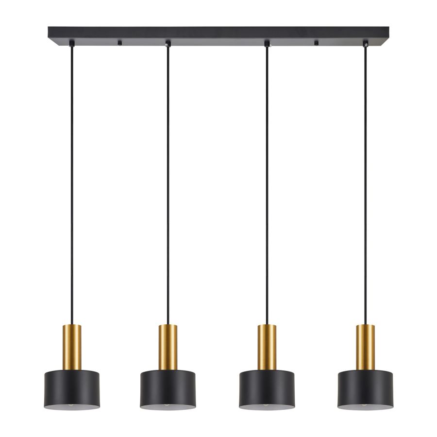 SE21-GM-4-4BL-MS1 ADEPT TUBE Gold Matt Pendant Black Metal Shade+ HOMELIGHTING 77-8637