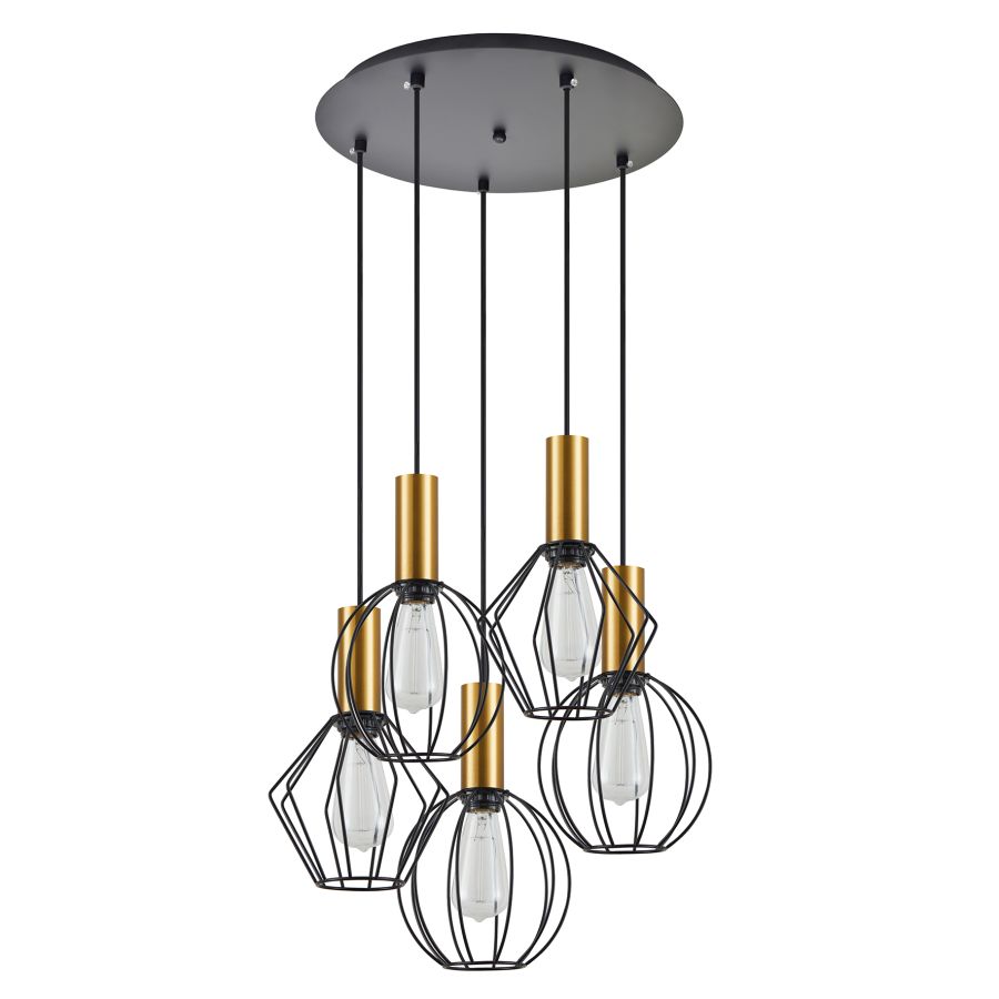 SE21-GM-4-5BL-GR12 ADEPT FLEX Gold Matt Pendant Black Metal Grid+ HOMELIGHTING 77-8936