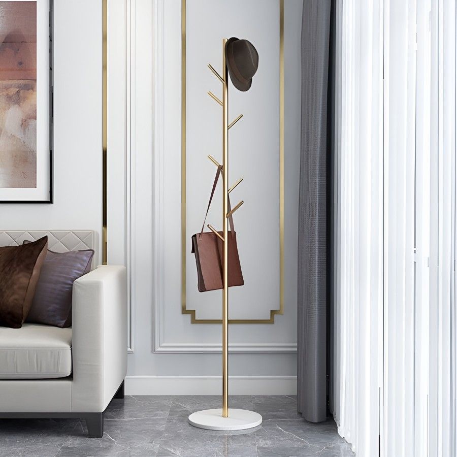 Καλόγερος 8 Θέσεων Υ170x33cm Μεταλλικός Κορμός Χρυσαφί-Μαρμάρινη Λευκή Βάση Etoile MB-1711A 