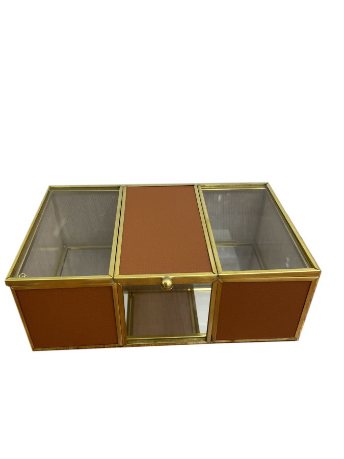 Κοσμηματοθήκη 20x12x7cm Γυάλινη με Καπάκι, Καφέ με Χρυσές Λεπτομέρειες Etoile DF-647A