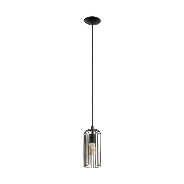 Φωτιστικό Κρεμαστό Μονόφωτο Vintage Ø13 cm  Ατσάλι Μαύρο-Χάλκινο Eglo Roccamena 49644