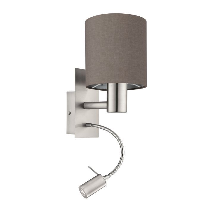 Φωτιστικό Απλίκα  1xE27+Led 1x3,8w Warm White 320lm L150xA195xH380mm Νίκελ Ματ- Ύφασμα Γκρι Elephant Eglο Pasteri 96481