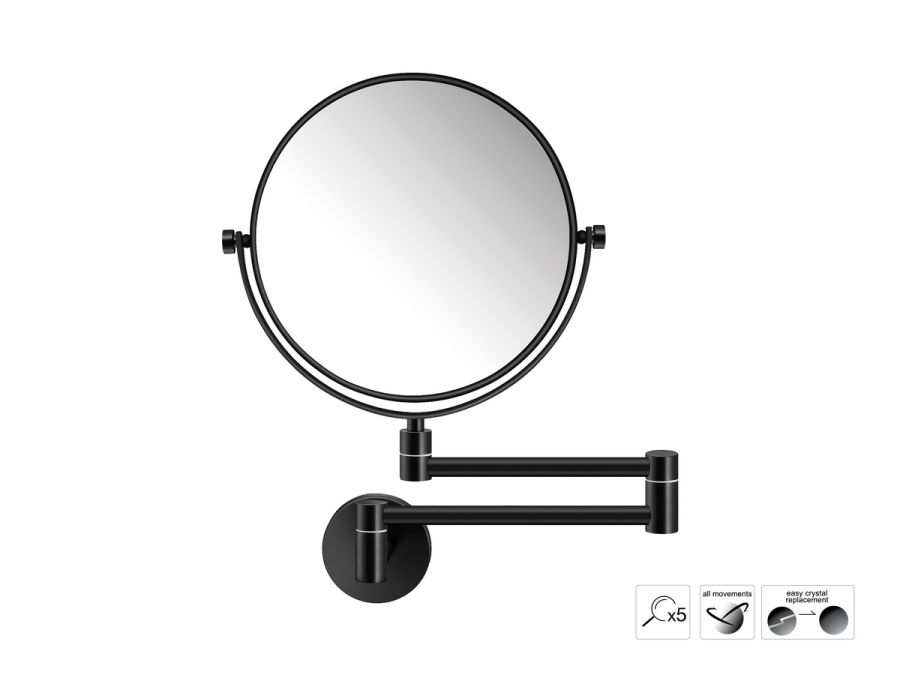 Sanco Cosmetic mirrors Μεγεθυντικός καθρέπτης 2 όψεων x5 (Διπλό βραχίονα) Μαύρο ματ MR-801-Μ116