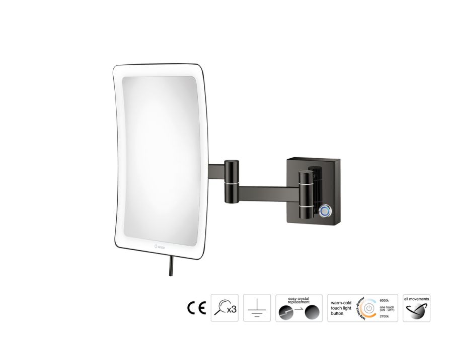 Sanco LED Cosmetic mirrors Μεγεθυντικός καθρέπτης x3 με LED PVD gun metal γυαλιστερό MRLED-301-PVD-05PL