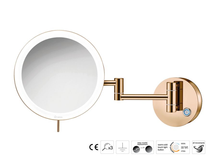 Sanco LED Cosmetic mirrors Μεγεθυντικός καθρέπτης x3 με LED PVD θερμό μπρονζέ γυαλιστερό MRLED-701-PVD-01PL