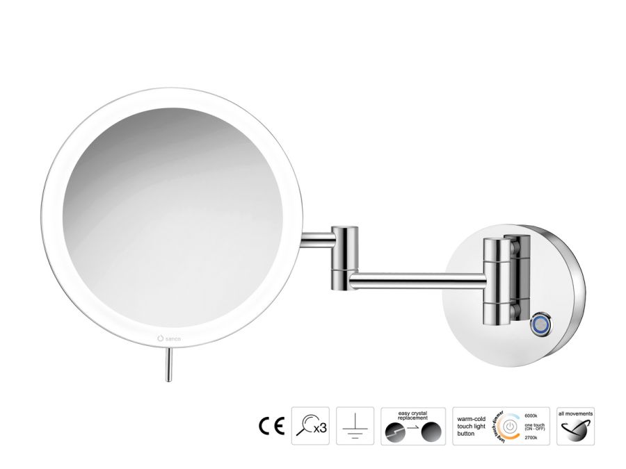 Sanco LED Cosmetic mirrors Μεγεθυντικός καθρέπτης x3 με LED Χρώμιο MRLED-701-Α03