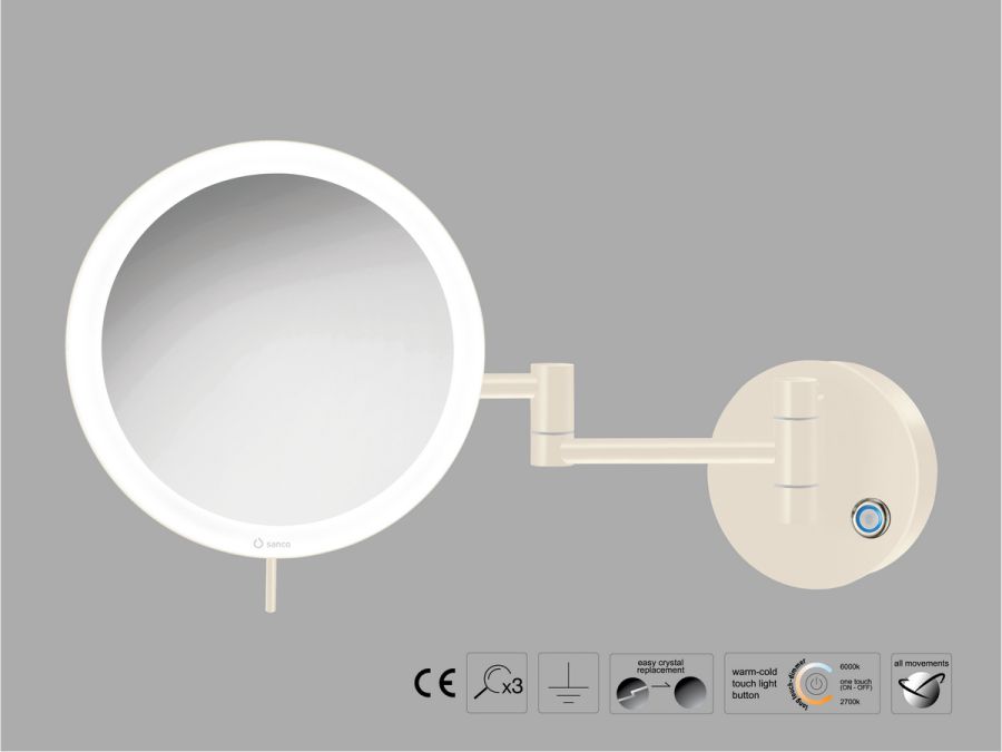 Sanco LED Cosmetic mirrors Μεγεθυντικός καθρέπτης x3 με LED Μπεζ ματ MRLED-701-Μ102