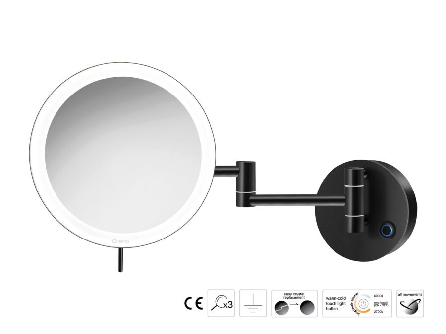 Sanco LED Cosmetic mirrors Μεγεθυντικός καθρέπτης x3 με LED Μαύρο ματ MRLED-701-Μ116