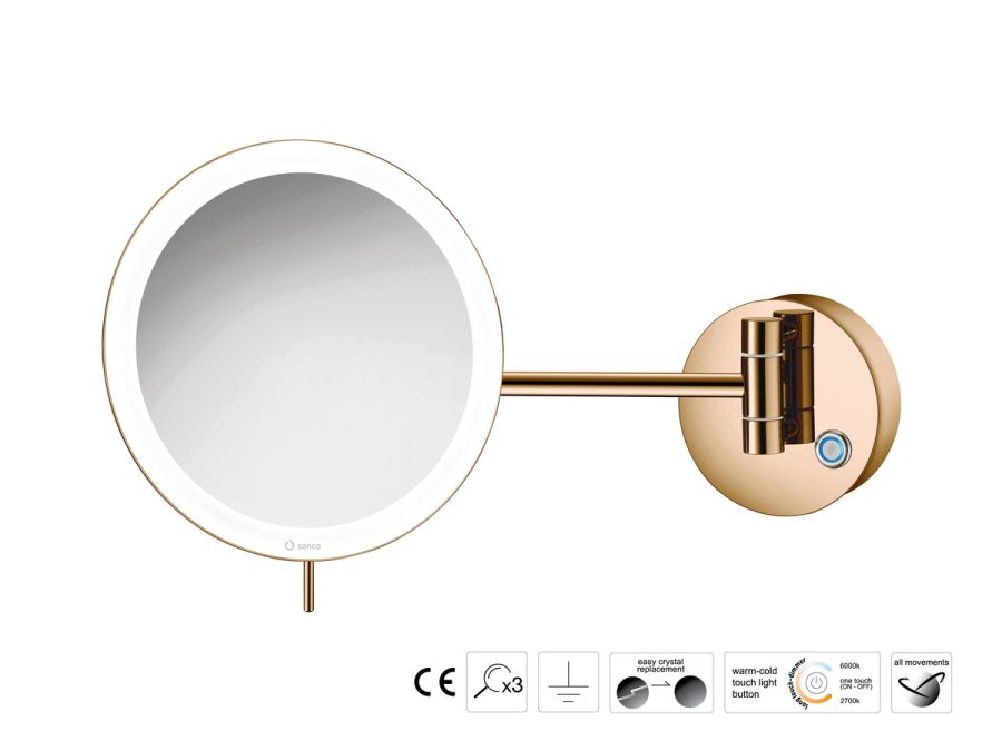 Sanco LED Cosmetic mirrors Μεγεθυντικός καθρέπτης x3 με LED PVD θερμό μπρονζέ γυαλιστερό MRLED-705-PVD-01PL
