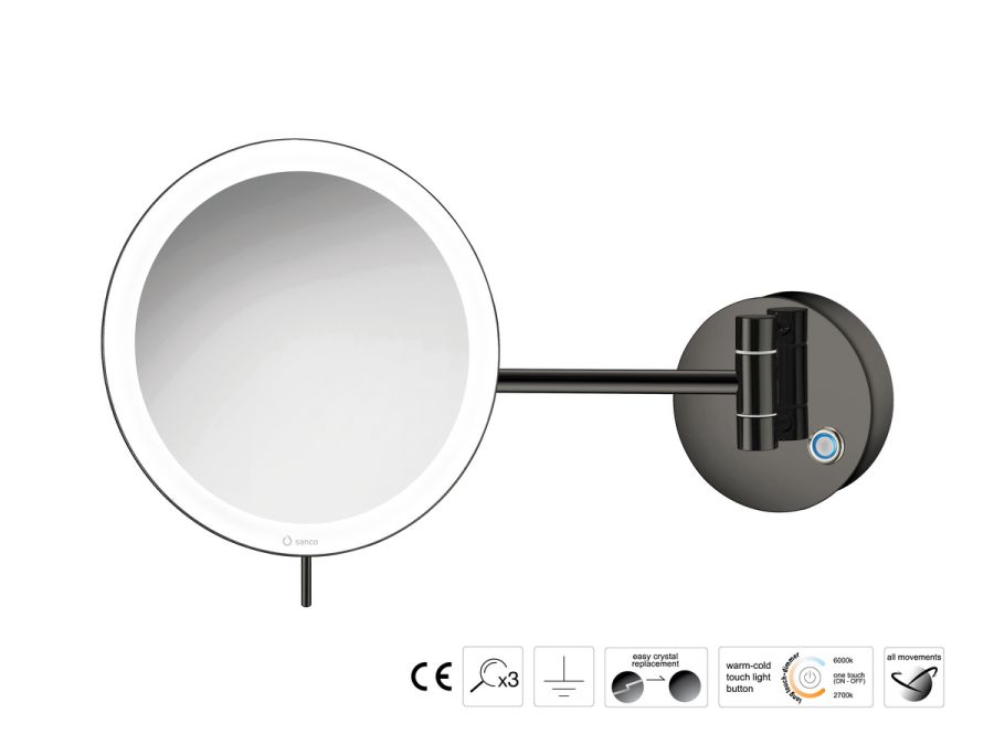 Sanco LED Cosmetic mirrors Μεγεθυντικός καθρέπτης x3 με LED PVD gun metal γυαλιστερό MRLED-705-PVD-05PL