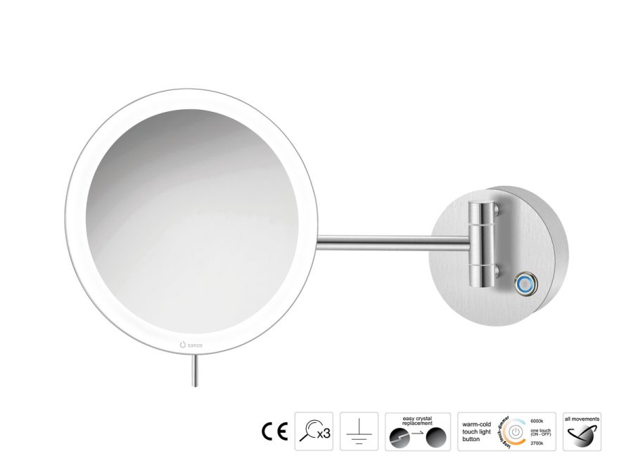 Sanco LED Cosmetic mirrors Μεγεθυντικός καθρέπτης x3 με LED PVD νίκελ ατσάλι MRLED-705-PVD-11BR