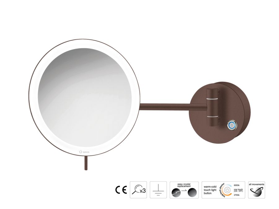 Sanco LED Cosmetic mirrors Μεγεθυντικός καθρέπτης x3 με LED Wenge ανάγλυφο MRLED-705-Α75