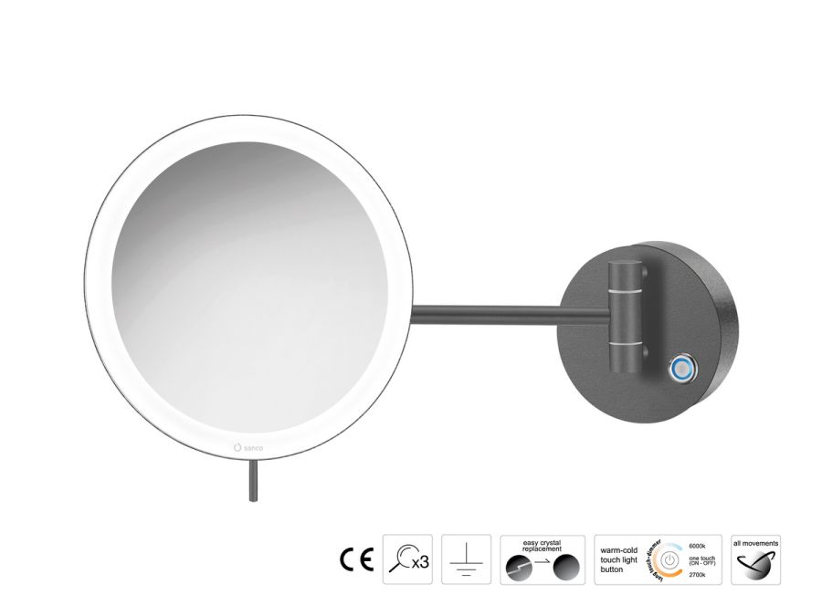Sanco LED Cosmetic mirrors Μεγεθυντικός καθρέπτης x3 με LED Ανθρακί ανάγλυφο MRLED-705-Μ118